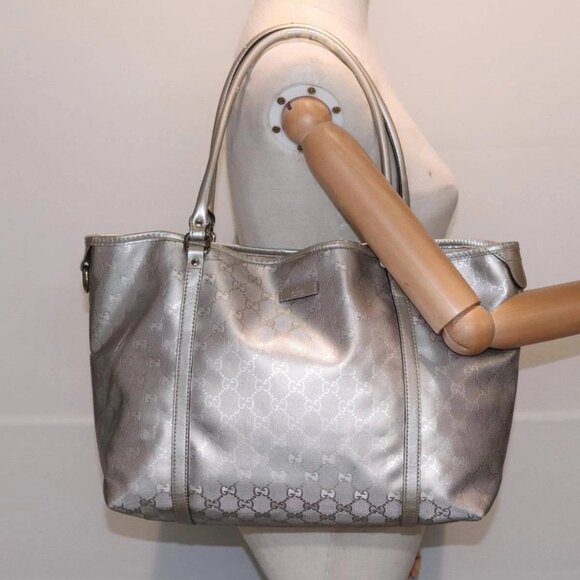 GUCCI GG implementation Tote Bag PVC Silver Auth - Picture 1 of 16